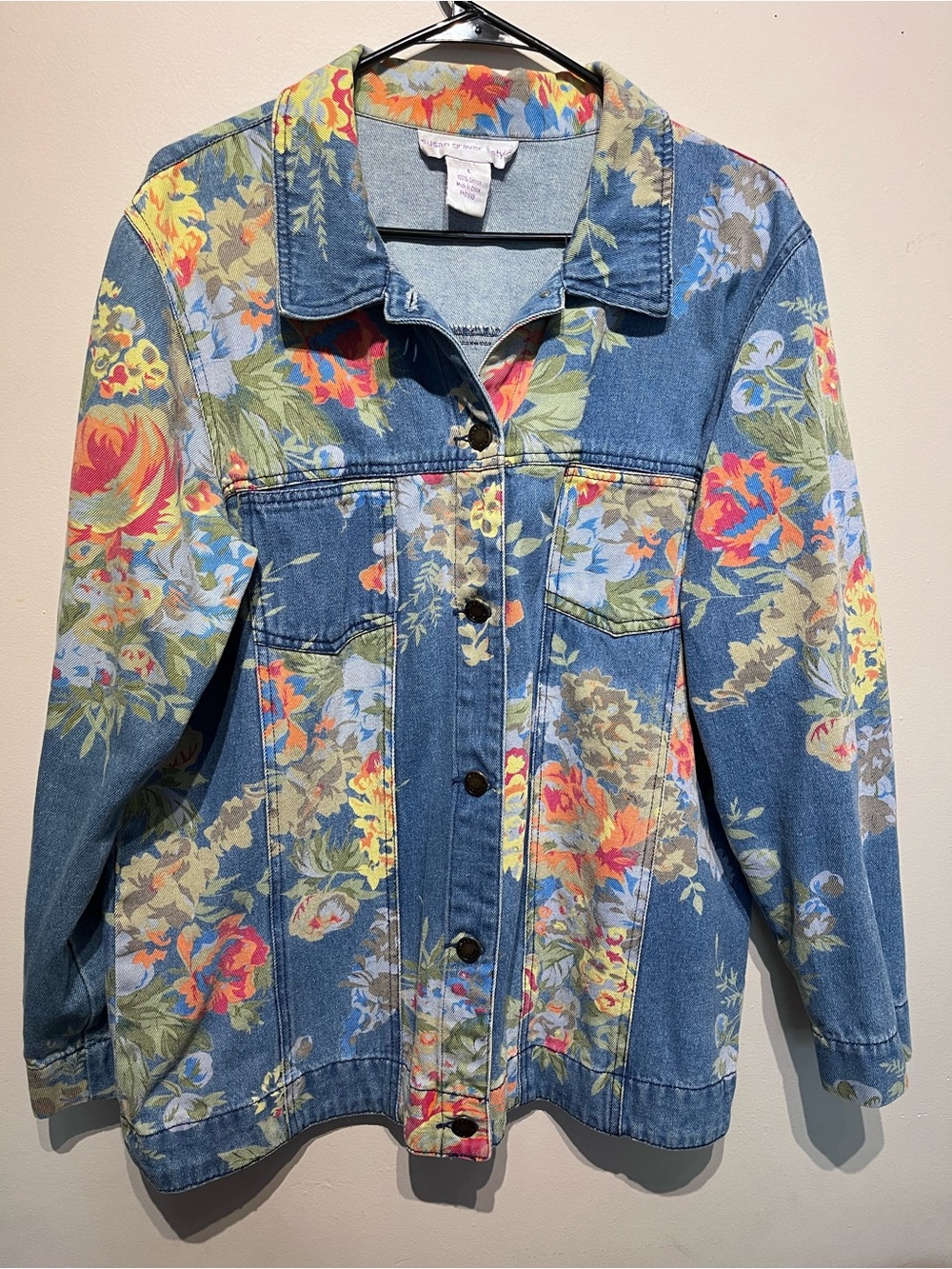 Susan Graver Floral Print Denim Jacket